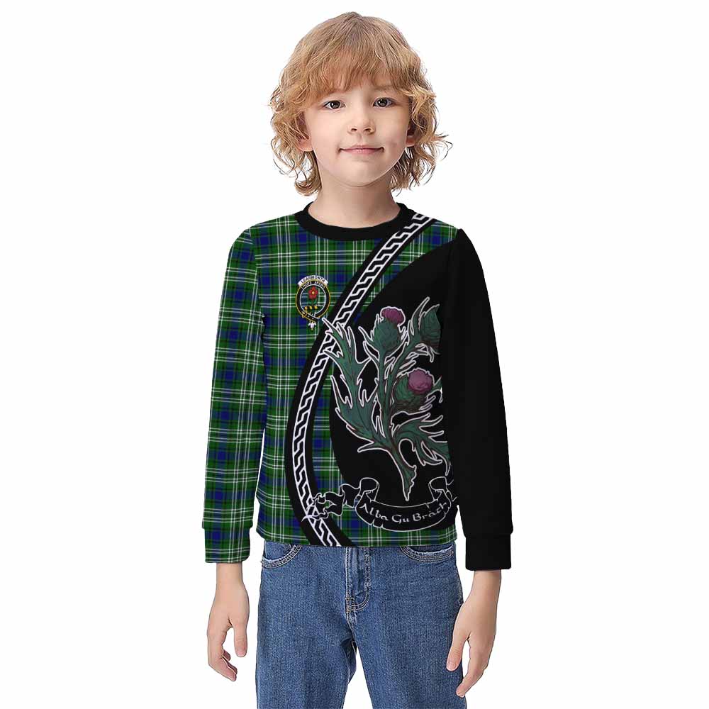 Learmonth Family Crest Tartan Kid Knitted Sweatshirt Alba Thistle Inspired - Tartan Vibes Clothing