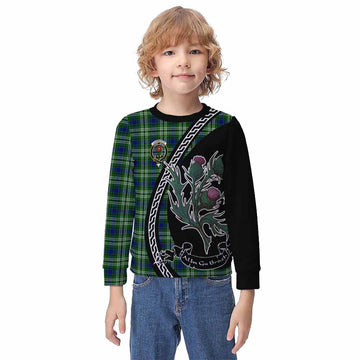 Learmonth Family Crest Tartan Kid Knitted Sweatshirt Alba Thistle Inspired