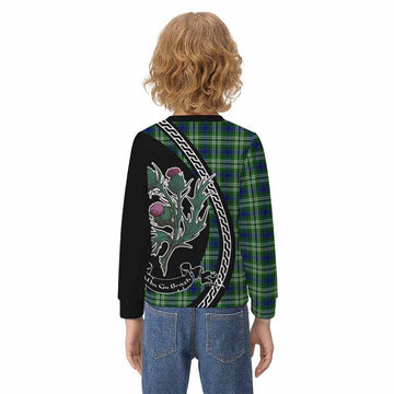 Learmonth Family Crest Tartan Kid Knitted Sweatshirt Alba Thistle Inspired
