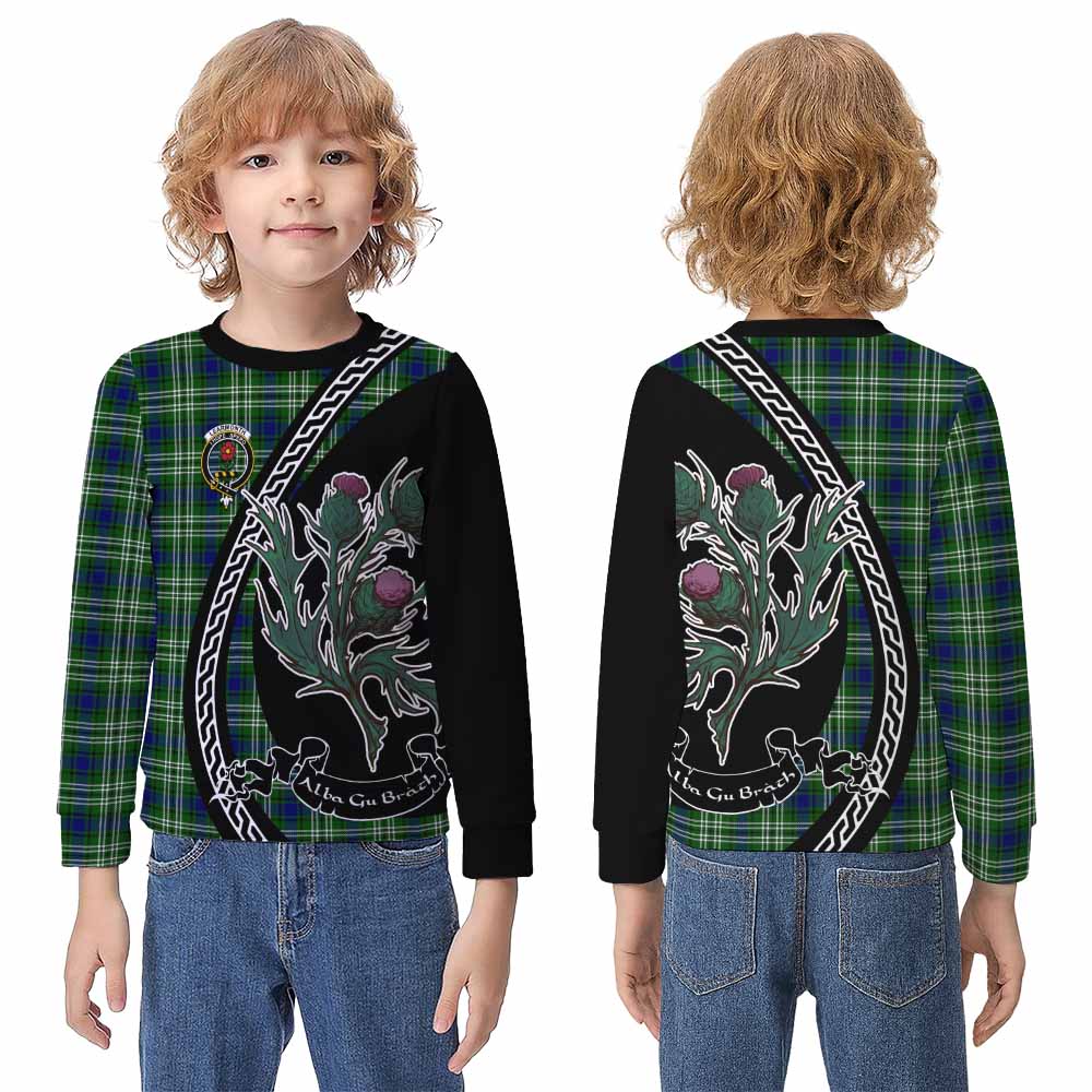 Learmonth Family Crest Tartan Kid Knitted Sweatshirt Alba Thistle Inspired - Tartan Vibes Clothing