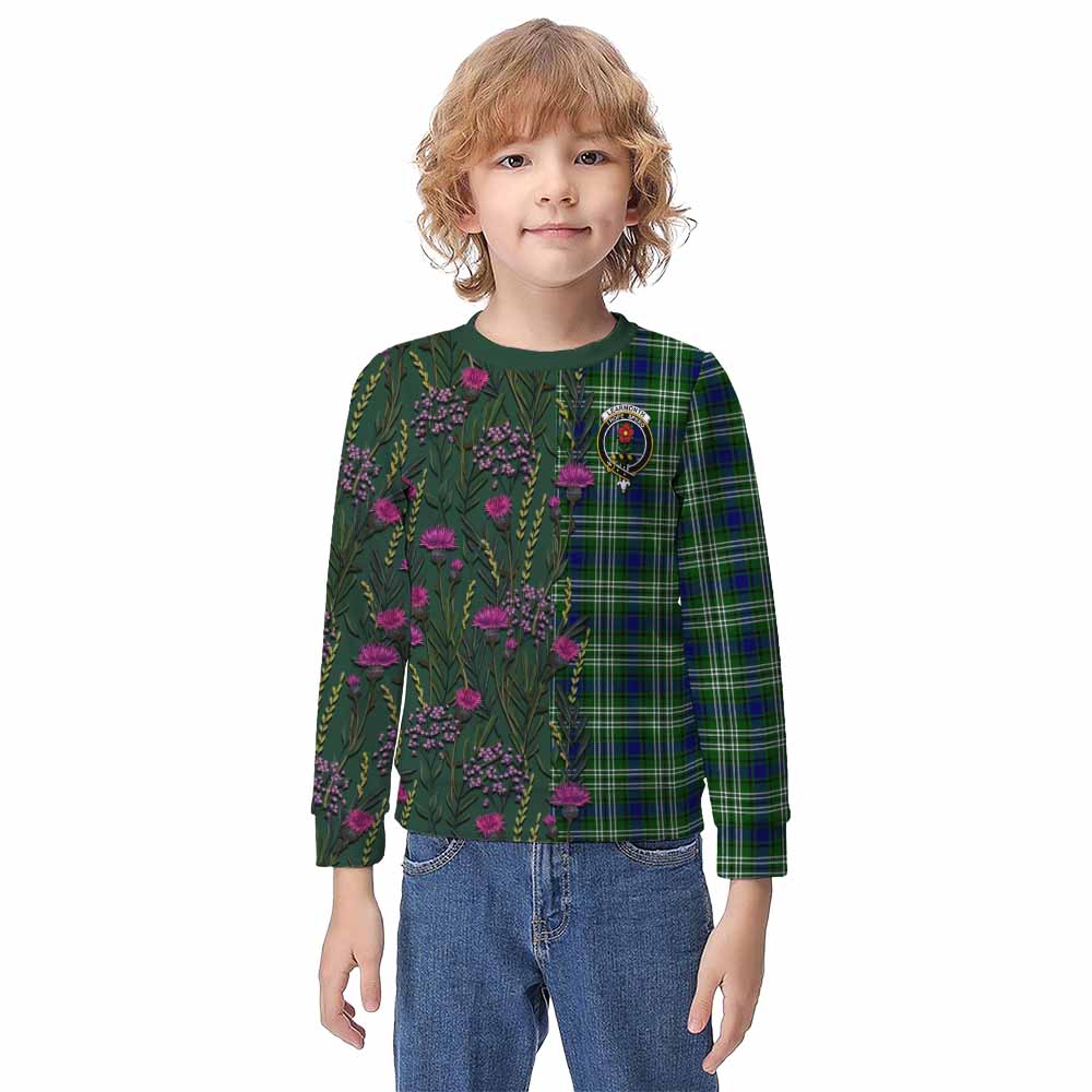 Learmonth Family Crest Tartan Kid Knitted Sweatshirt Scottish Thistle Flower Pattern Half Style - Tartan Vibes Clothing