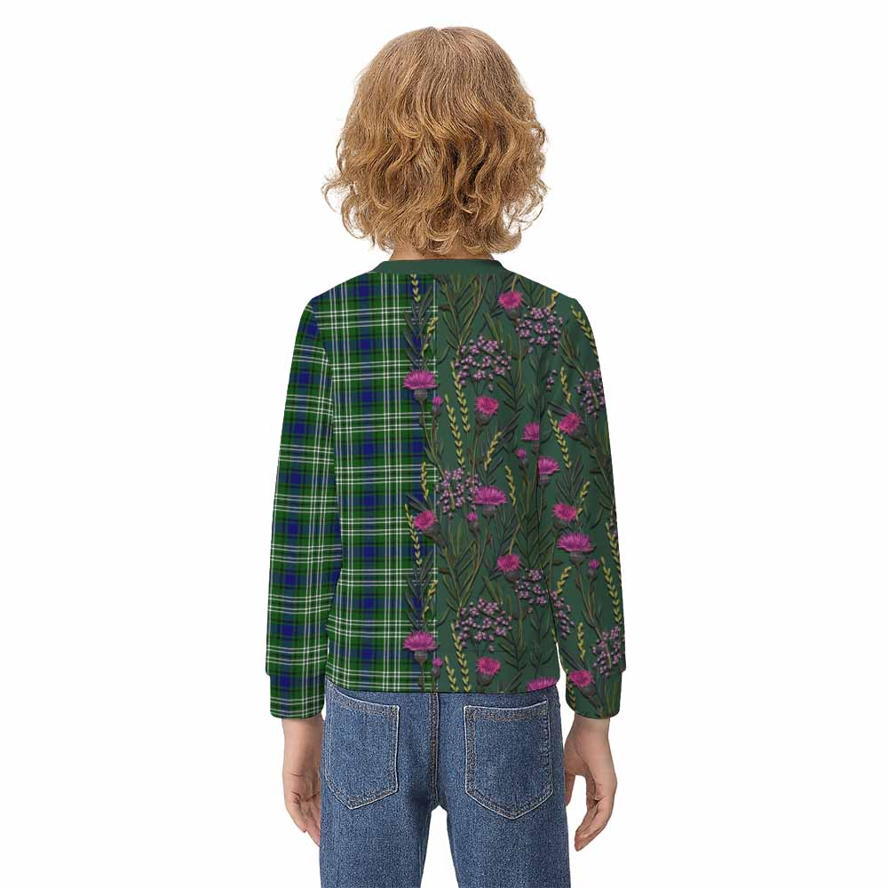 Learmonth Family Crest Tartan Kid Knitted Sweatshirt Scottish Thistle Flower Pattern Half Style - Tartan Vibes Clothing