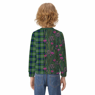 Learmonth Family Crest Tartan Kid Knitted Sweatshirt Scottish Thistle Flower Pattern Half Style