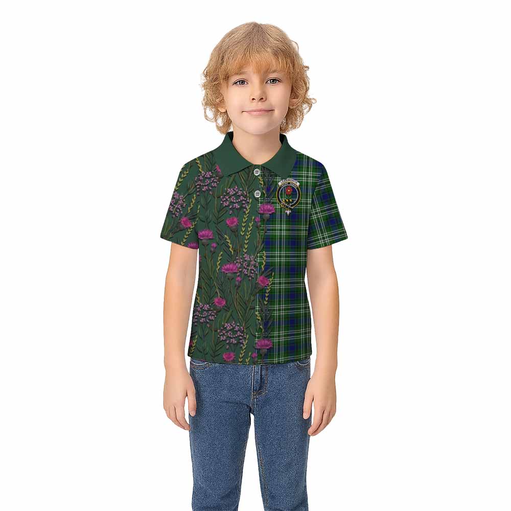 Learmonth Family Crest Tartan Kid Polo Shirt Scottish Thistle Flower Pattern Half Style - Tartan Vibes Clothing