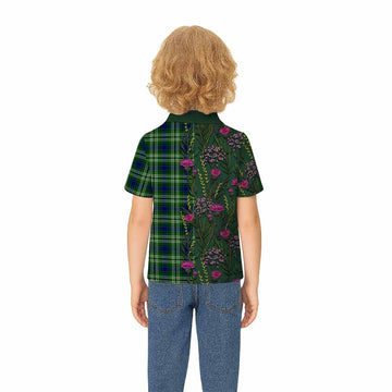 Learmonth Family Crest Tartan Kid Polo Shirt Scottish Thistle Flower Pattern Half Style