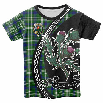 Learmonth Family Crest Tartan Kid T-shirt Alba Thistle Inspired