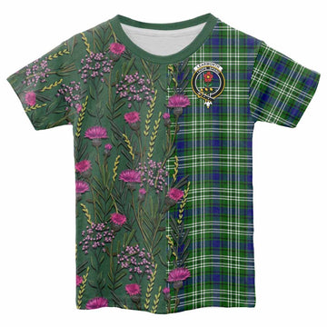 Learmonth Family Crest Tartan Kid T-shirt Scottish Thistle Flower Pattern Half Style