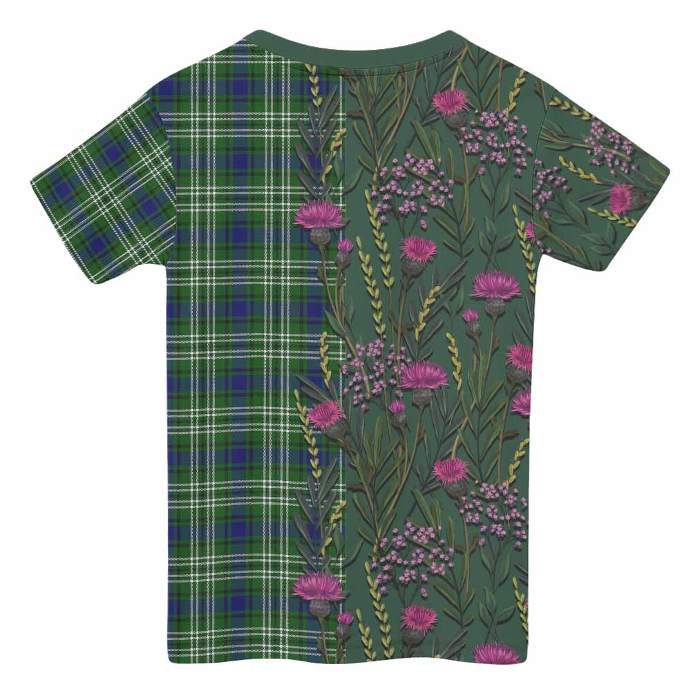 Learmonth Family Crest Tartan Kid T-shirt Scottish Thistle Flower Pattern Half Style - Tartan Vibes Clothing