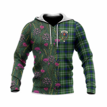 Learmonth Family Crest Tartan Knitted Hoodie Scottish Thistle Flower Pattern Half Style - Tartan Vibes Clothing