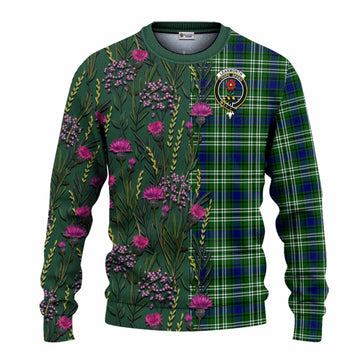 Learmonth Family Crest Tartan Knitted Sweater Scottish Thistle Flower Pattern Half Style