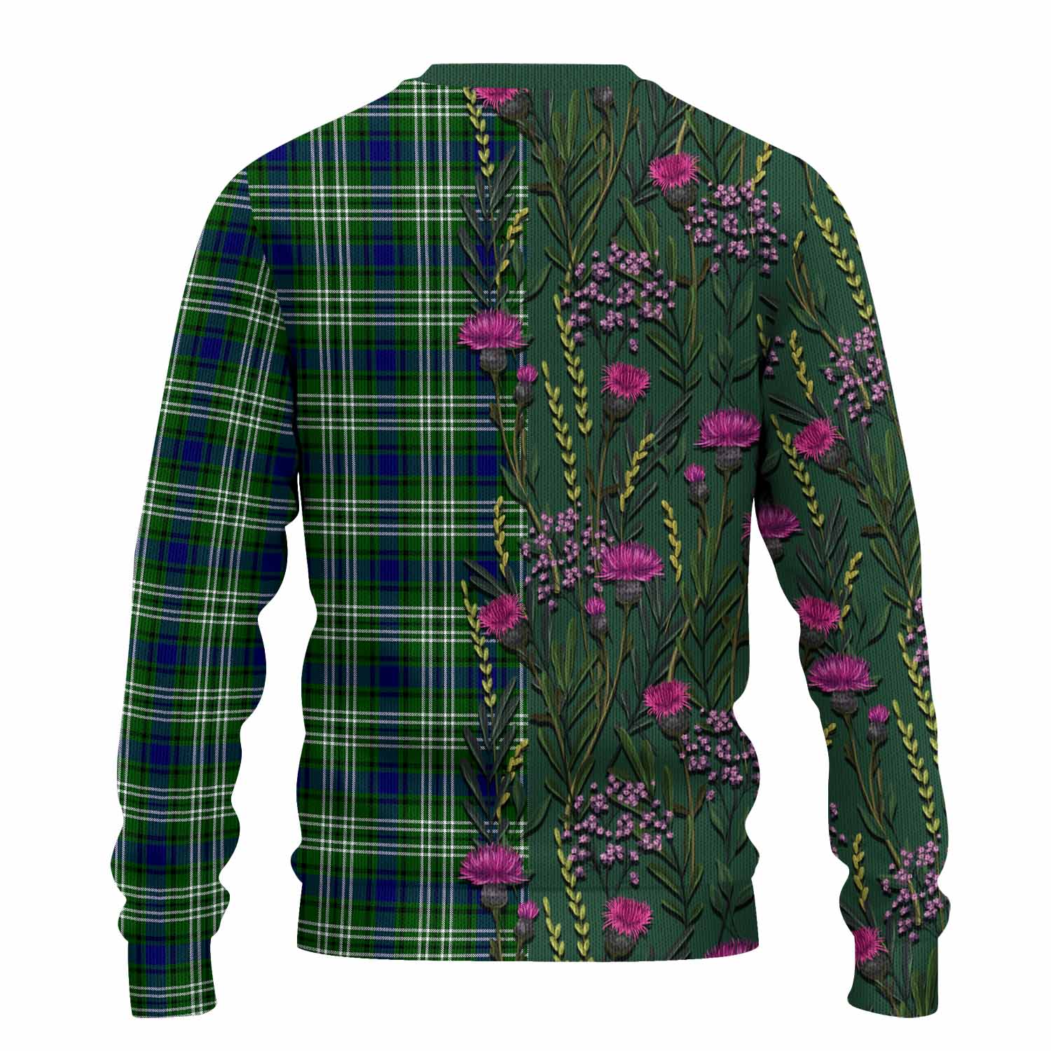 Learmonth Family Crest Tartan Knitted Sweater Scottish Thistle Flower Pattern Half Style - Tartan Vibes Clothing