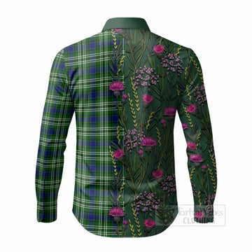 Learmonth Family Crest Tartan Long Sleeve Button Shirts Scottish Thistle Flower Pattern Half Style