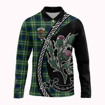 Learmonth Family Crest Tartan Long Sleeve Polo Shirt Alba Thistle Inspired