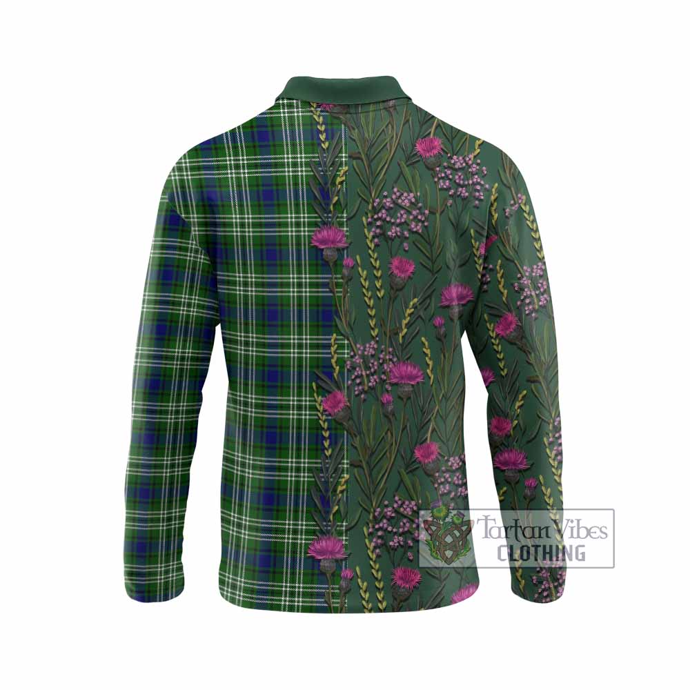 Learmonth Family Crest Tartan Long Sleeve Polo Shirt Scottish Thistle Flower Pattern Half Style - Tartan Vibes Clothing