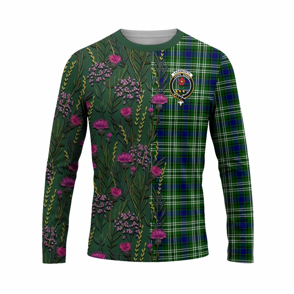 Learmonth Family Crest Tartan Long Sleeve T-Shirt Scottish Thistle Flower Pattern Half Style - Tartan Vibes Clothing