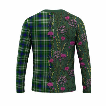 Learmonth Family Crest Tartan Long Sleeve T-Shirt Scottish Thistle Flower Pattern Half Style - Tartan Vibes Clothing