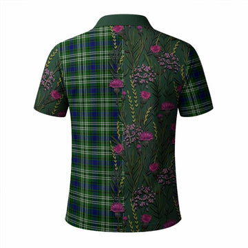 Learmonth Family Crest Tartan Polo Shirt Scottish Thistle Flower Pattern Half Style