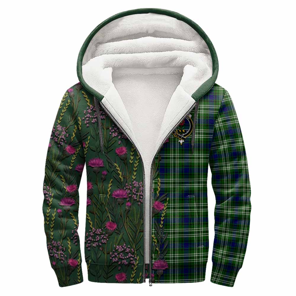 Learmonth Family Crest Tartan Sherpa Hoodie Scottish Thistle Flower Pattern Half Style - Tartan Vibes Clothing