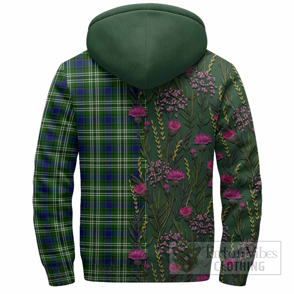 Learmonth Family Crest Tartan Sherpa Hoodie Scottish Thistle Flower Pattern Half Style - Tartan Vibes Clothing