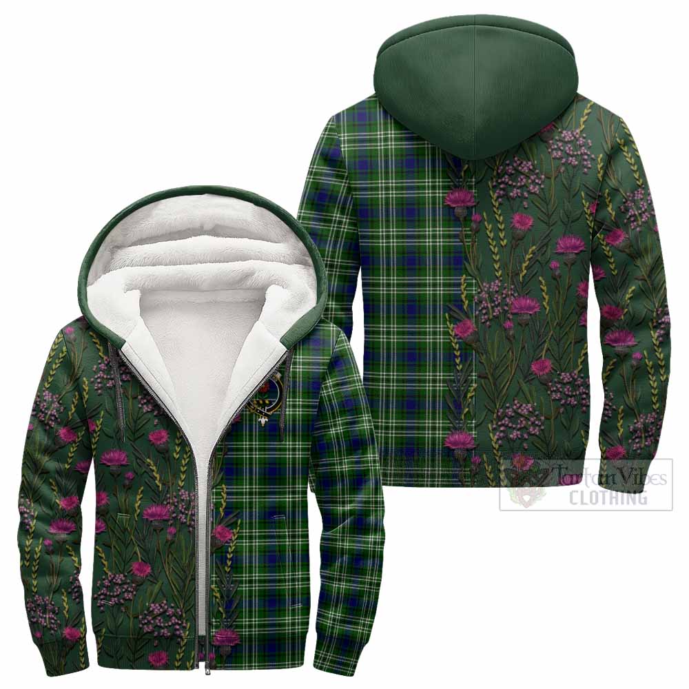 Learmonth Family Crest Tartan Sherpa Hoodie Scottish Thistle Flower Pattern Half Style - Tartan Vibes Clothing
