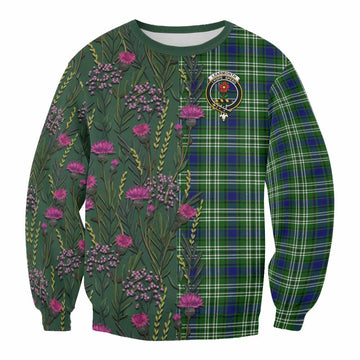 Learmonth Family Crest Tartan Sweatshirt Scottish Thistle Flower Pattern Half Style