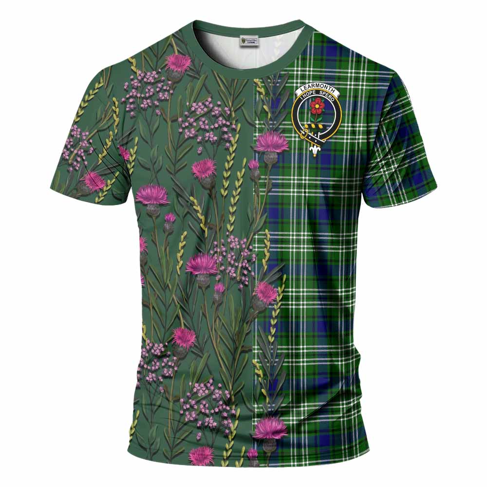 Learmonth Family Crest Tartan T-Shirt Scottish Thistle Flower Pattern Half Style - Tartan Vibes Clothing