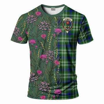 Learmonth Family Crest Tartan T-Shirt Scottish Thistle Flower Pattern Half Style