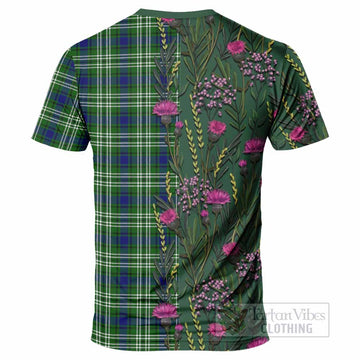 Learmonth Family Crest Tartan T-Shirt Scottish Thistle Flower Pattern Half Style