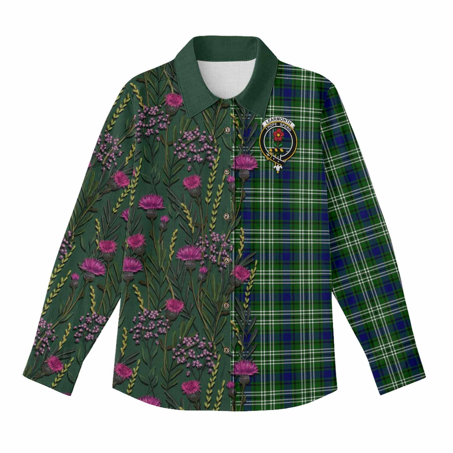 Learmonth Family Crest Tartan Women Casual Shirt Scottish Thistle Flower Pattern Half Style - Tartan Vibes Clothing