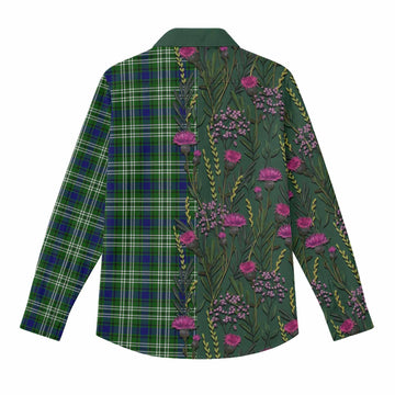 Learmonth Family Crest Tartan Women Casual Shirt Scottish Thistle Flower Pattern Half Style - Tartan Vibes Clothing