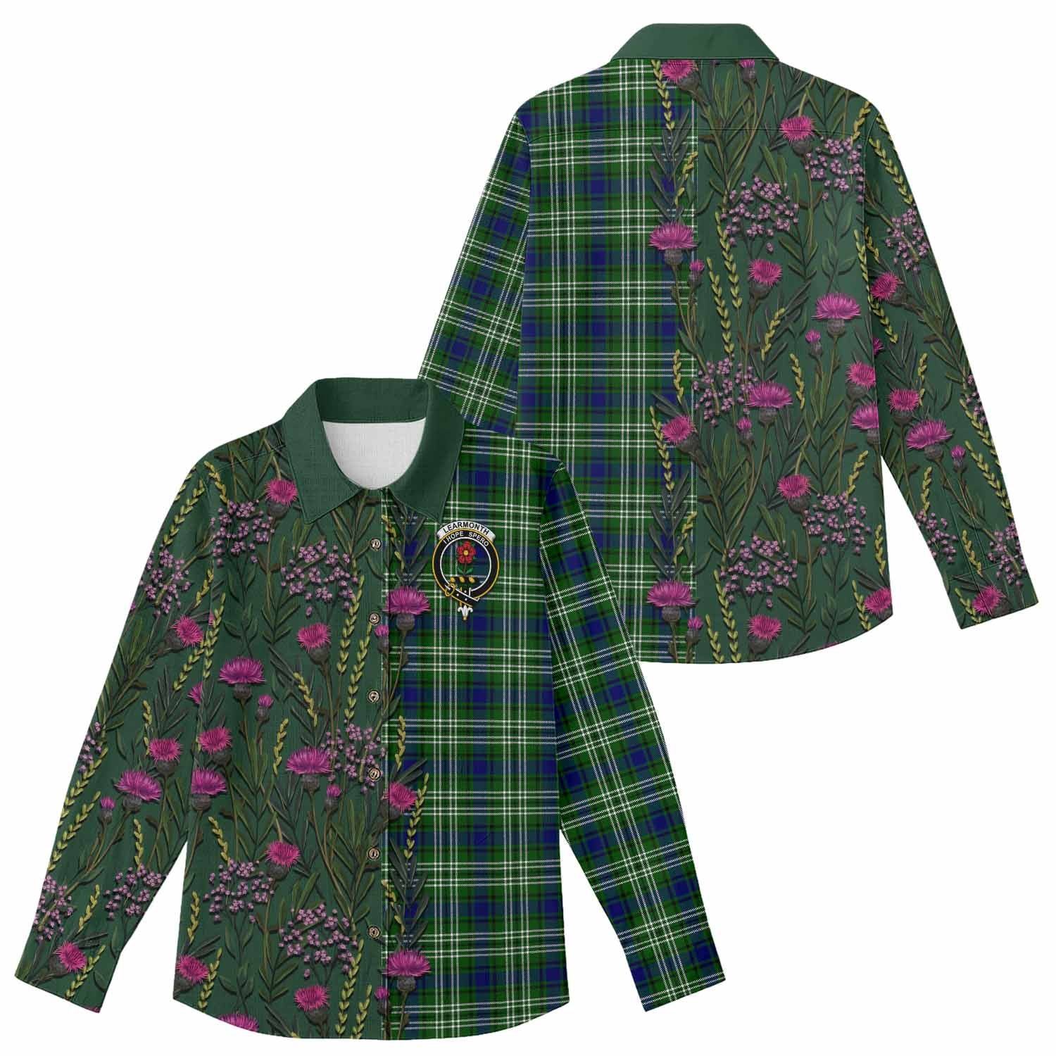 Learmonth Family Crest Tartan Women Casual Shirt Scottish Thistle Flower Pattern Half Style - Tartan Vibes Clothing