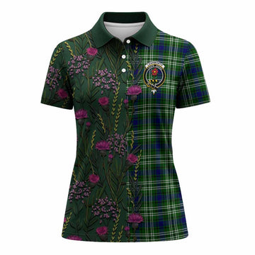 Learmonth Family Crest Tartan Women Polo Shirt Scottish Thistle Flower Pattern Half Style