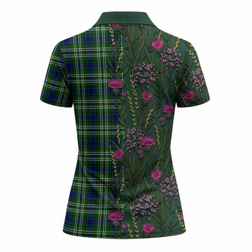 Learmonth Family Crest Tartan Women Polo Shirt Scottish Thistle Flower Pattern Half Style
