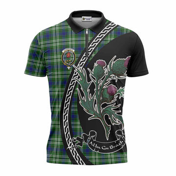 Learmonth Family Crest Tartan Zipper Polo Shirt Alba Thistle Inspired - Tartan Vibes Clothing
