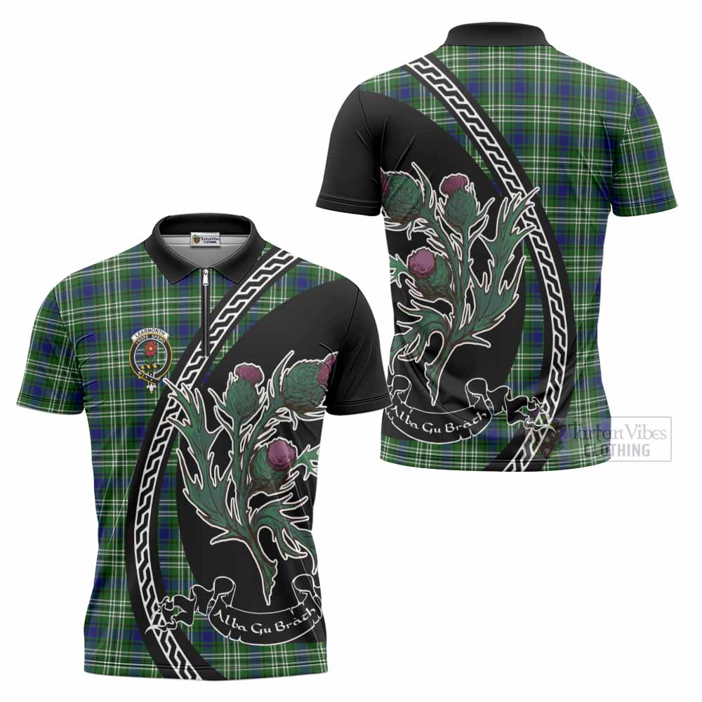 Learmonth Family Crest Tartan Zipper Polo Shirt Alba Thistle Inspired - Tartan Vibes Clothing