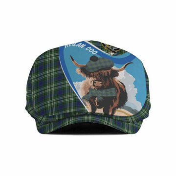 Learmonth Scottish Heilan Coo Tartan Crest Flat Cap, Jeff Cap