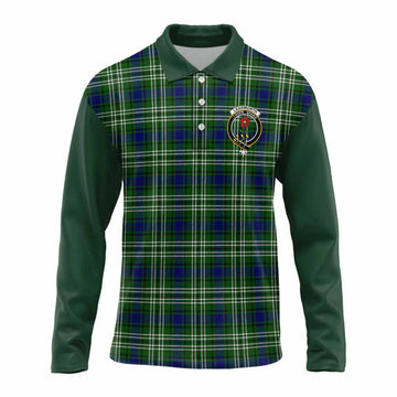 Learmonth Tartan Accent Long Sleeve Polo Shirt with Family Crest