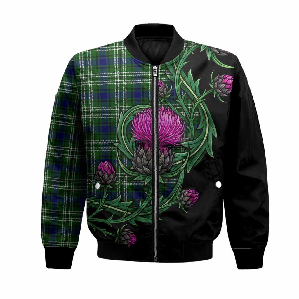Learmonth Tartan Bomber Jacket Resilient Scottish Thistle Unisex Black - Tartan Vibes Clothing