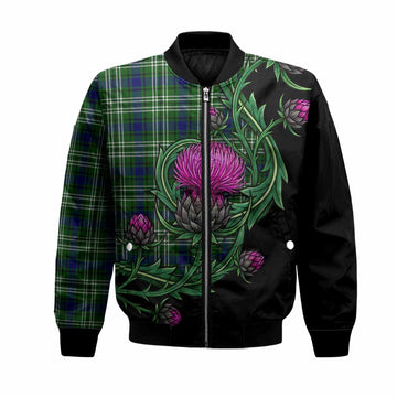 Learmonth Tartan Bomber Jacket Resilient Scottish Thistle Unisex Black - Tartan Vibes Clothing
