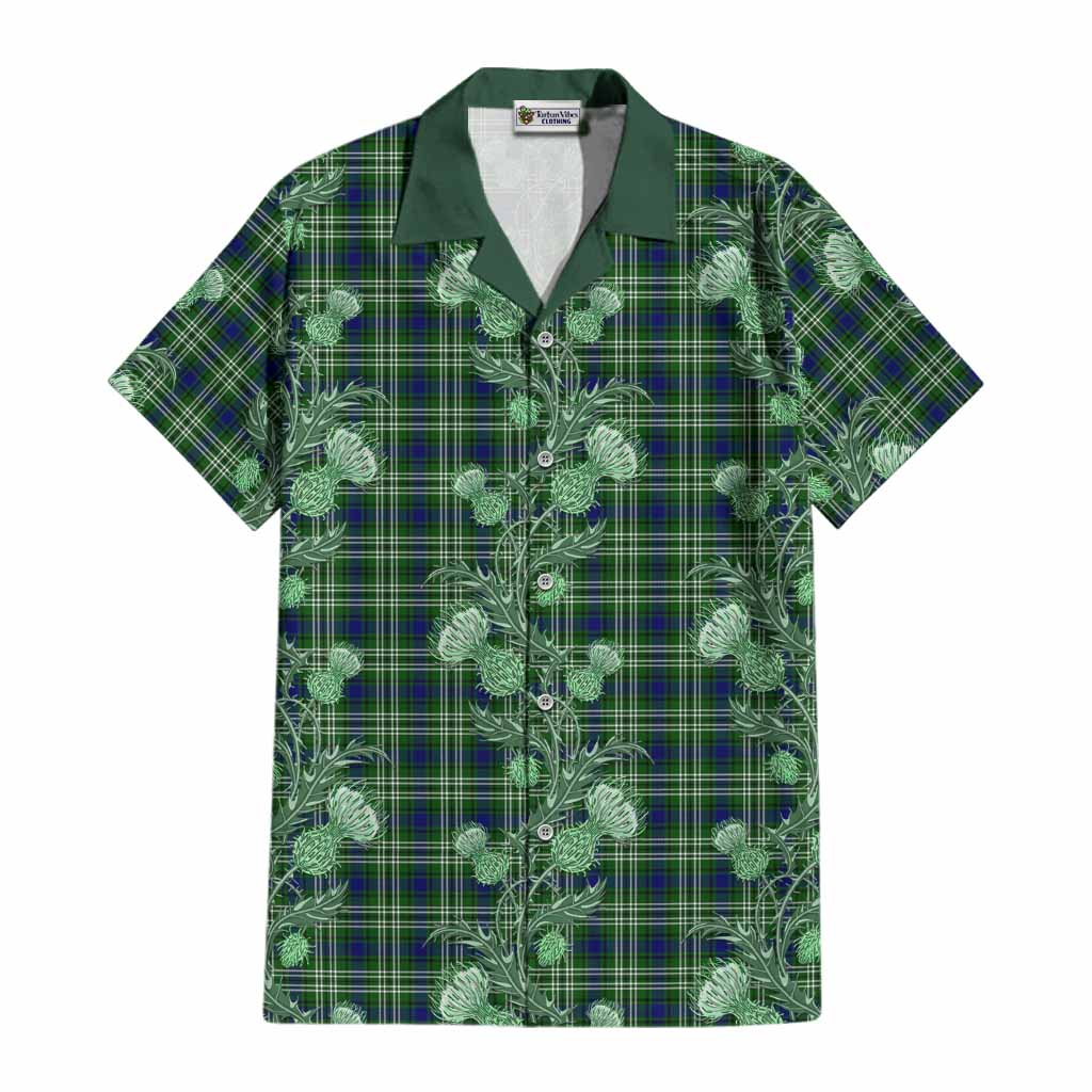 Learmonth Tartan Cotton Hawaiian Shirt Seamless Scottish Thistle Flowers