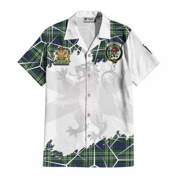 Learmonth Tartan Cotton Hawaiian Shirt with Family Crest and Lion Rampant Grunge Style