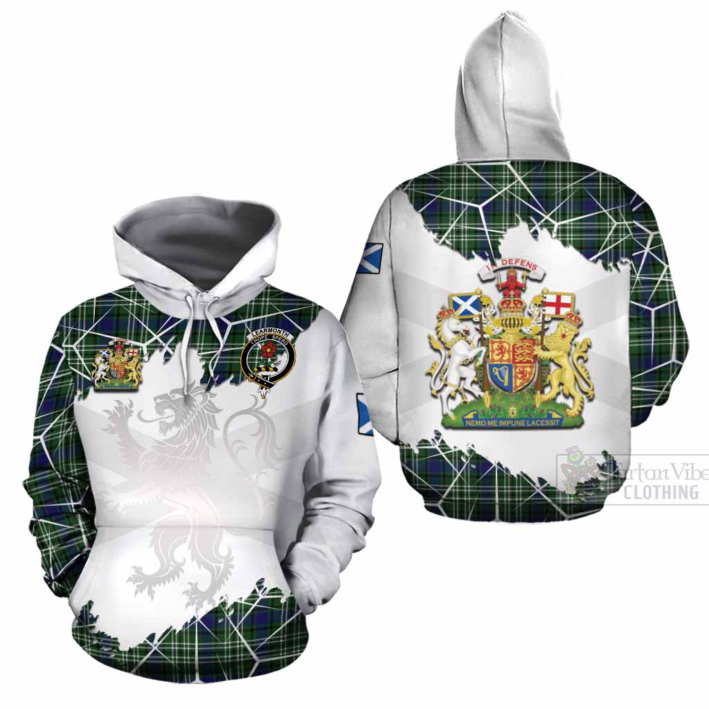 Learmonth Tartan Cotton Hoodie with Family Crest and Lion Rampant Grunge Style