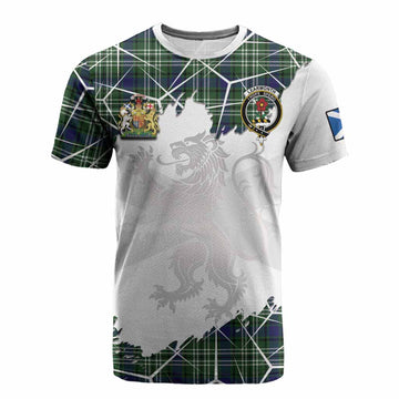 Learmonth Tartan Cotton T-shirt with Family Crest and Lion Rampant Grunge Style