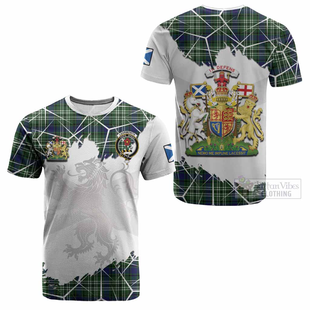 Learmonth Tartan Cotton T-shirt with Family Crest and Lion Rampant Grunge Style
