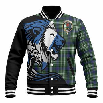 Learmonth Tartan Crest Baseball Jacket Scottish Golden Lions Wave Flow