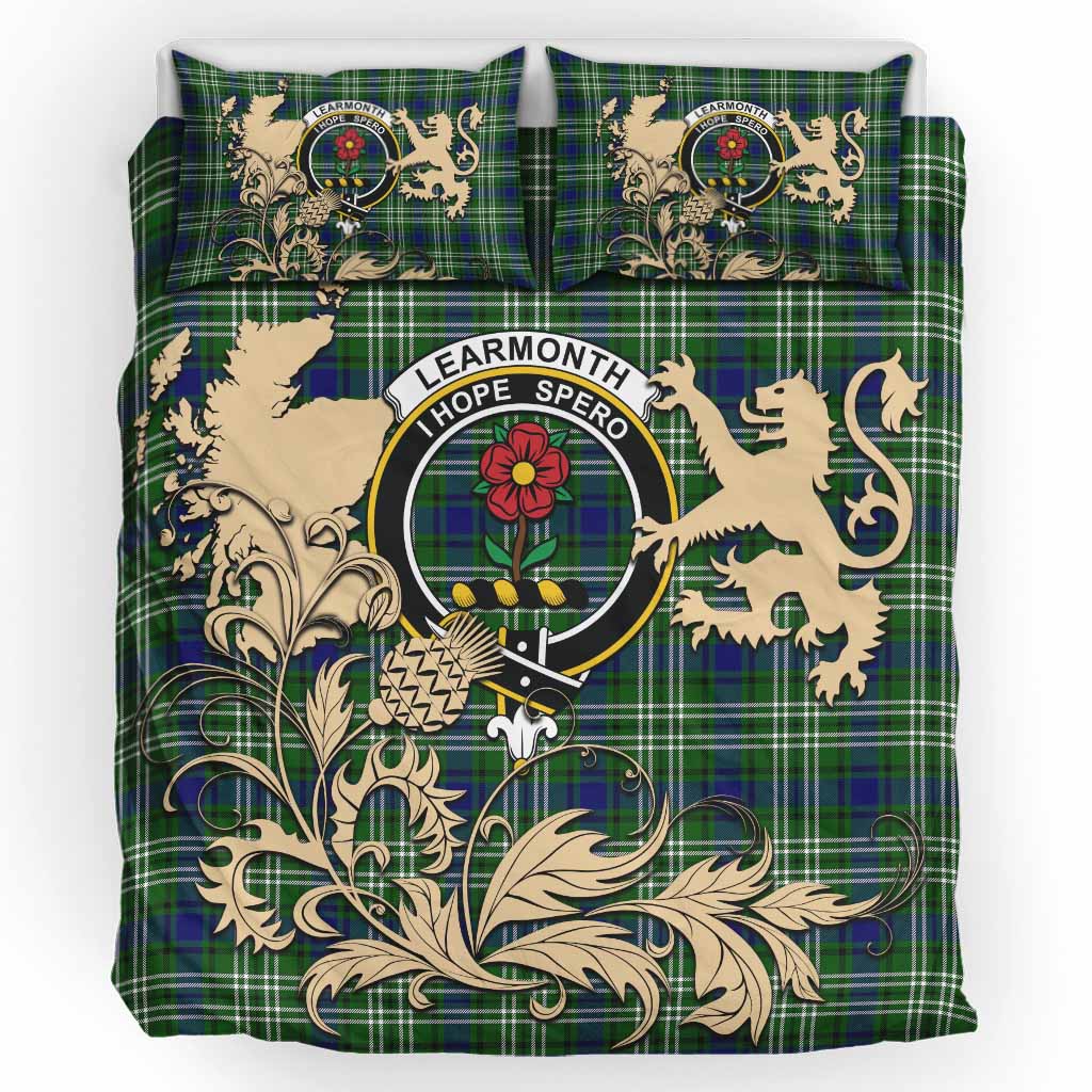 Learmonth Tartan Crest Bedding Set with Scottish Iconic Symbols 