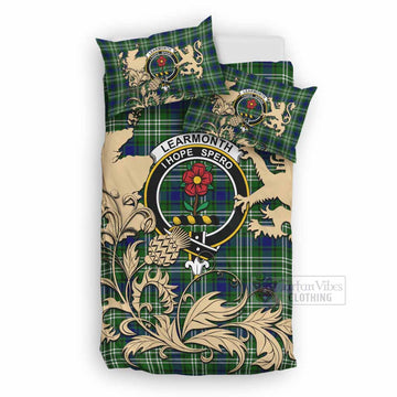 Learmonth Tartan Crest Bedding Set with Scottish Iconic Symbols 
