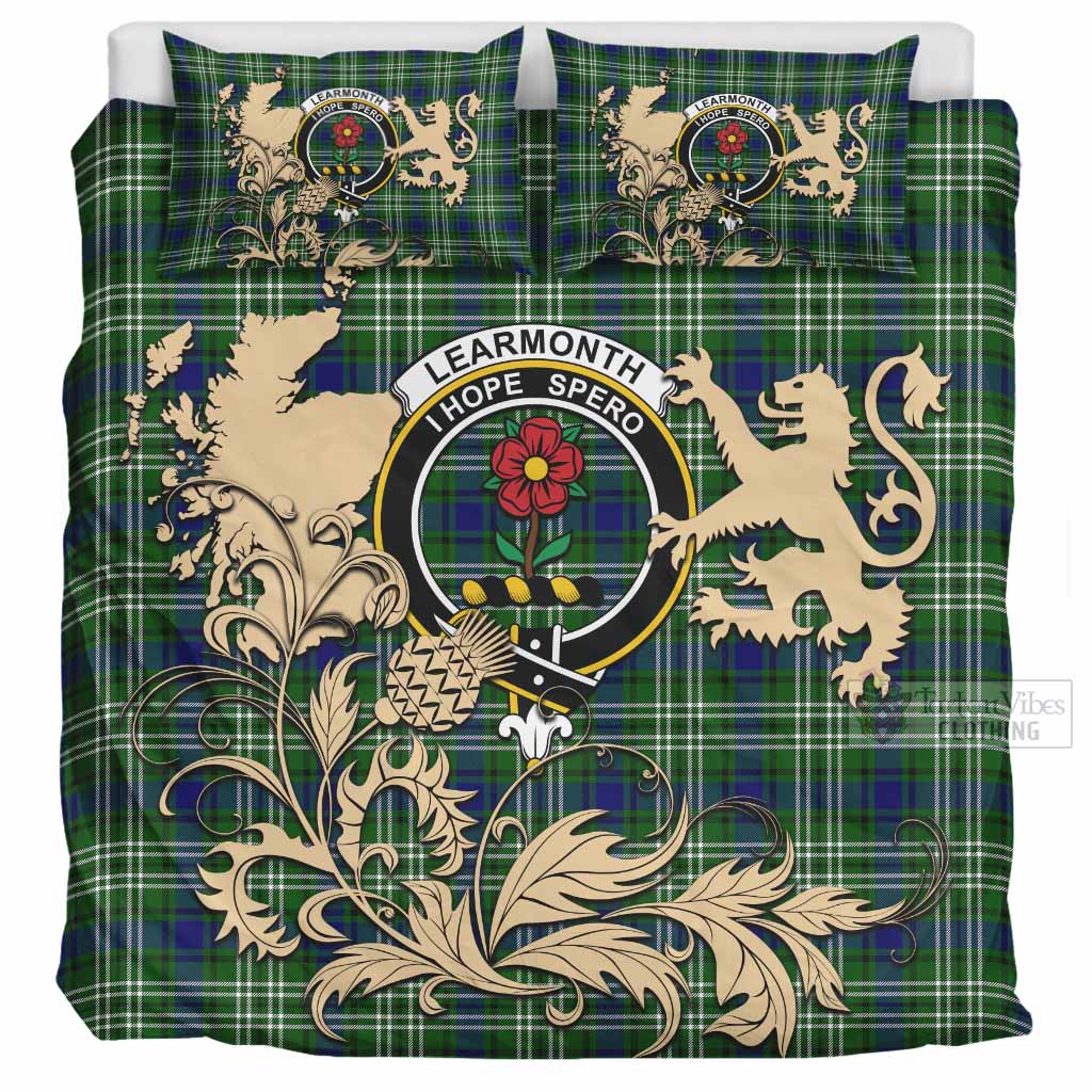 Learmonth Tartan Crest Bedding Set with Scottish Iconic Symbols 