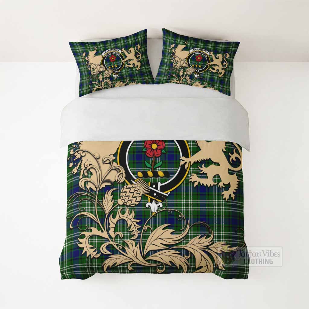 Learmonth Tartan Crest Bedding Set with Scottish Iconic Symbols 