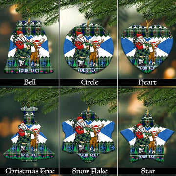 Learmonth Tartan Crest Christmas Ceramic Ornament Scotland Santa With Bagpipes Cute Reindeer